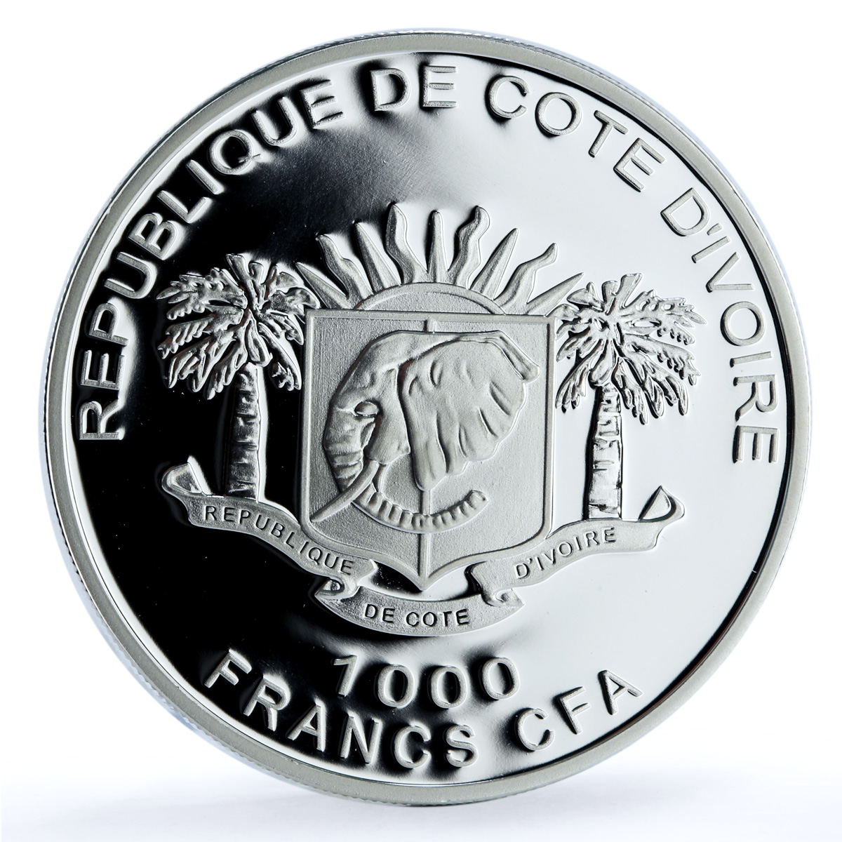 Ivory Coast 1000 francs Mammoth KM-6 Prehistoric Animals Fauna silver coin 2010