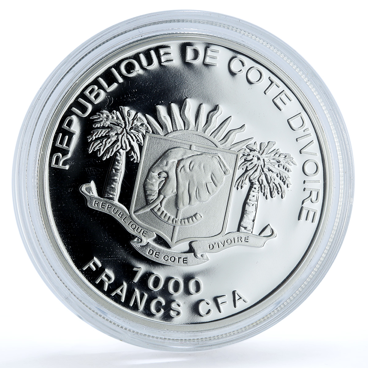 Ivory Coast 1000 francs Mammoth KM-6 Prehistoric Animals Fauna silver coin 2010