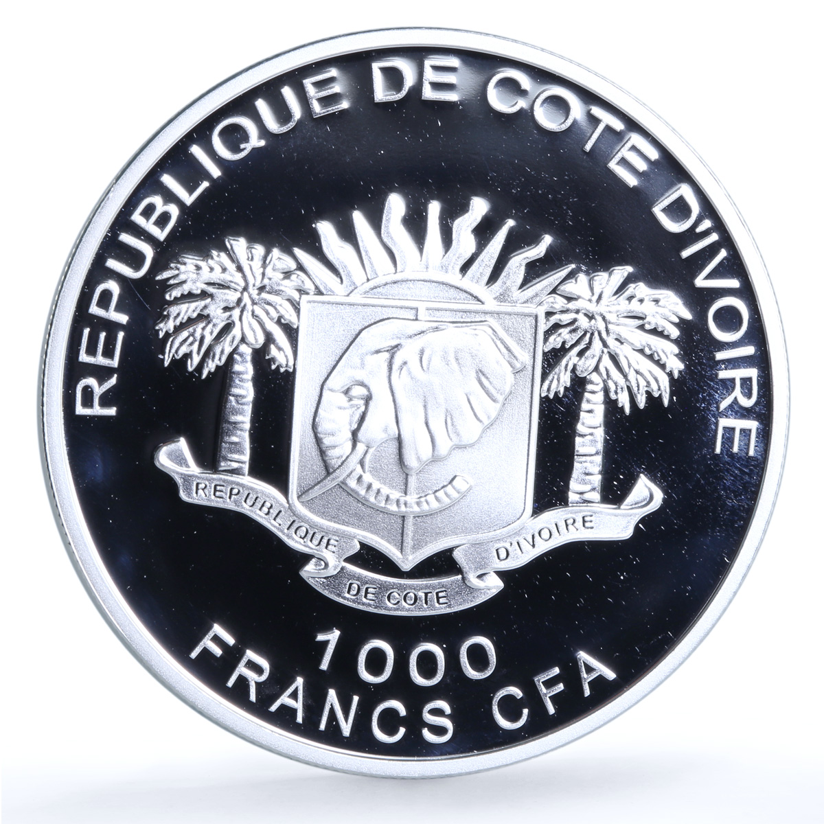 Ivory Coast 1000 francs Mammoth KM-6 Prehistoric Animals Fauna silver coin 2010