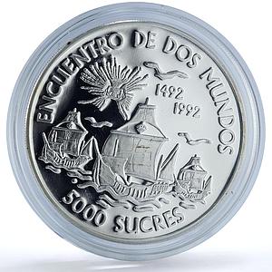 Ecuador 5000 sucres Ibero-American Navigation KM-95 Ship silver coin 1992