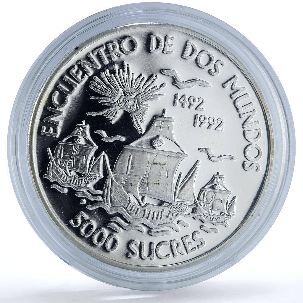 Ecuador 5000 sucres Ibero-American Navigation KM-95 Ship silver coin 1992