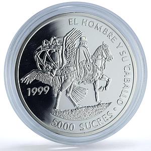 Ecuador 5000 sucres Ibero-American Man Horse KM-109 Rider silver coin 1999