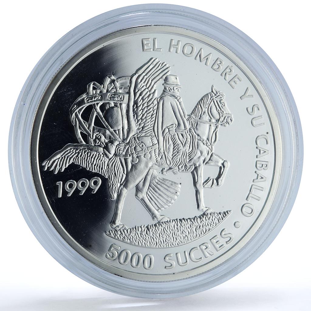 Ecuador 5000 sucres Ibero-American Man Horse KM-109 Rider silver coin 1999