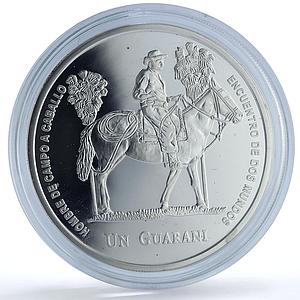Paraguay 1 guarani Ibero-American Man Horse KM-196 silver coin 2000