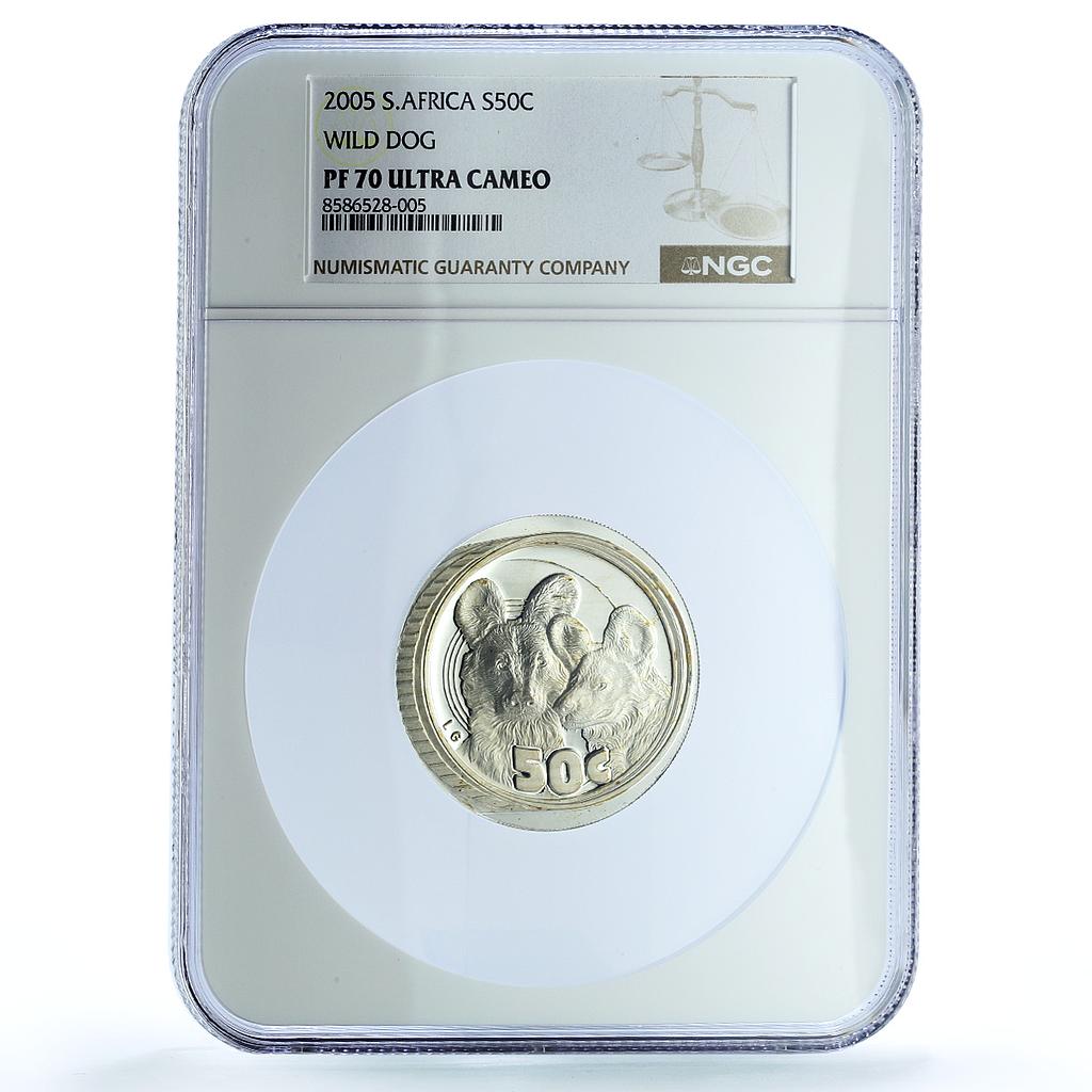 South Africa 50 cents Wild Dog KM-323 Wildlife Fauna PF 70 NGC silver coin 2005 South Africa 50 cents Wild Dog KM-323 Wildlife Fauna PF 70 NGC silver coin 2005