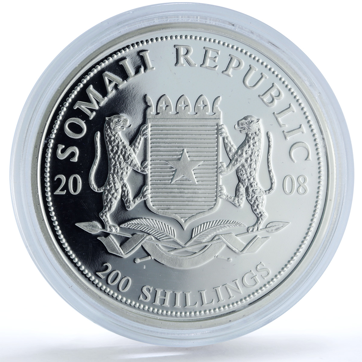 Somalia 200 shillings Elephant KM-207 African Wildlife 2 oz silver coin 2008