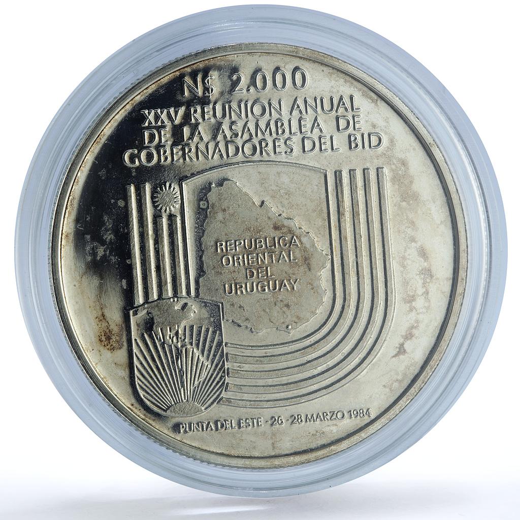 Uruguay 2000 pesos BID Meeting KM-88 Development Bank proof silver coin 1984