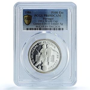 Portugal 100 escudos Football Cup Mexico Essai KM-637 PR 69 PCGS Ag coin 1986