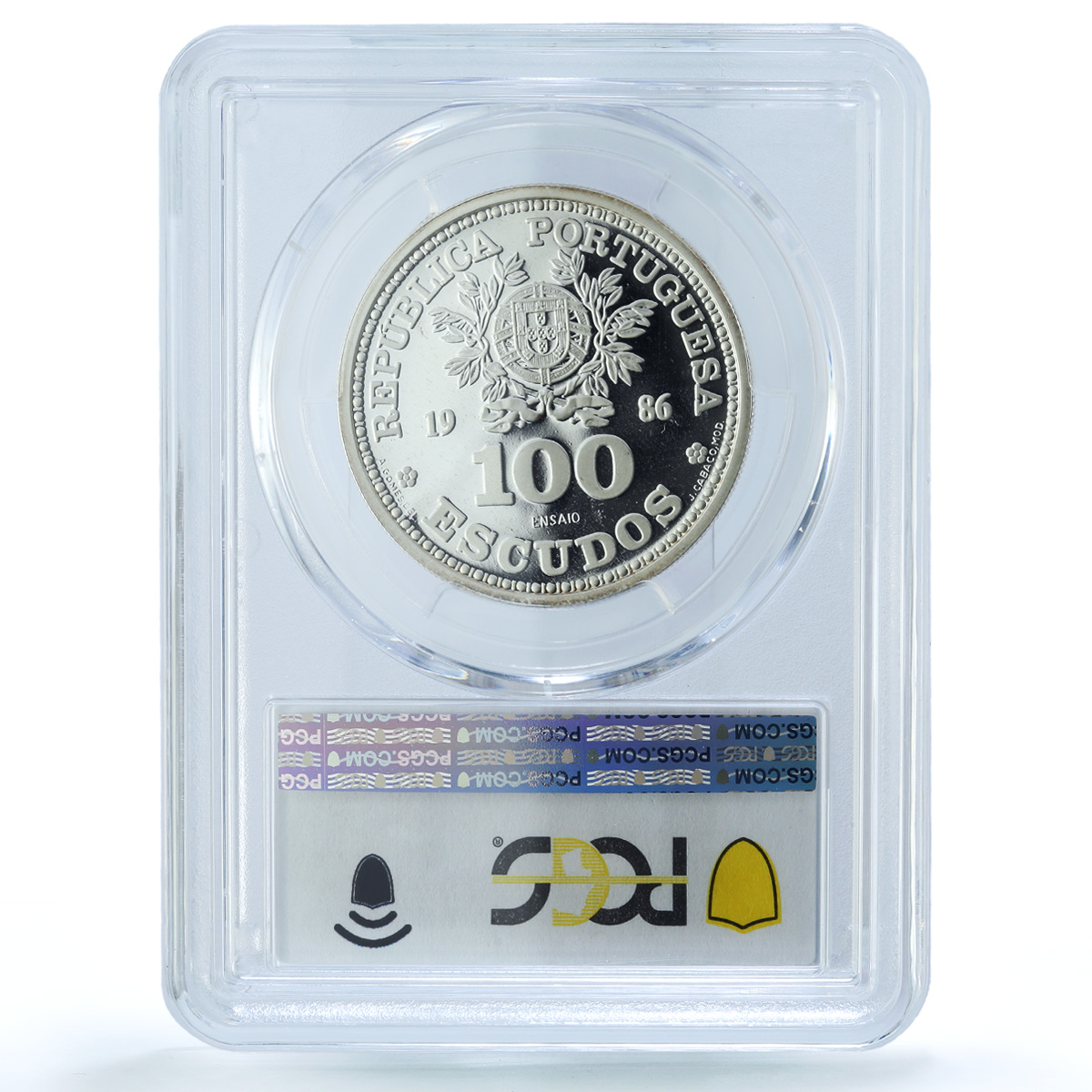 Portugal 100 escudos Football Cup Mexico Essai KM-637 PR 69 PCGS Ag coin 1986 Portugal 100 escudos Football Cup Mexico Essai KM-637 PR 69 PCGS Ag coin 1986