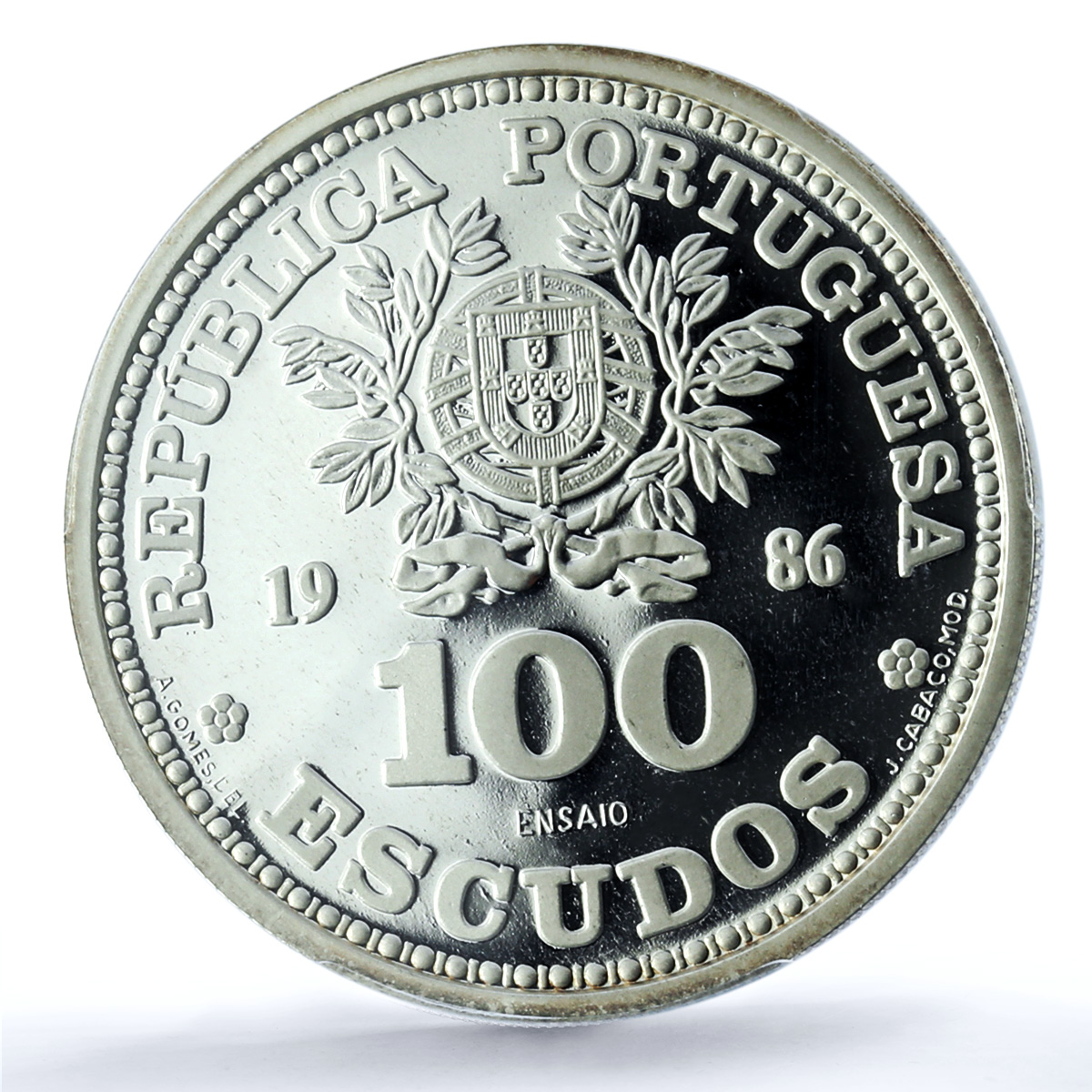 Portugal 100 escudos Football Cup Mexico Essai KM-637 PR 69 PCGS Ag coin 1986 Portugal 100 escudos Football Cup Mexico Essai KM-637 PR 69 PCGS Ag coin 1986