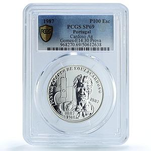 Portugal 100 escudos Cardoso Probe KM-644-a Art SP 69 PCGS silver coin 1987