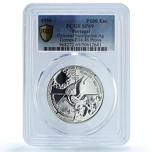 Portugal 100 escudos Navigation Probe KM-649a Ship SP 69 PCGS silver coin 1990