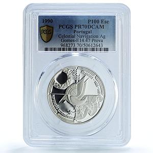 Portugal 100 escudos Navigation Probe KM-649a Ship PR 70 PCGS silver coin 1990