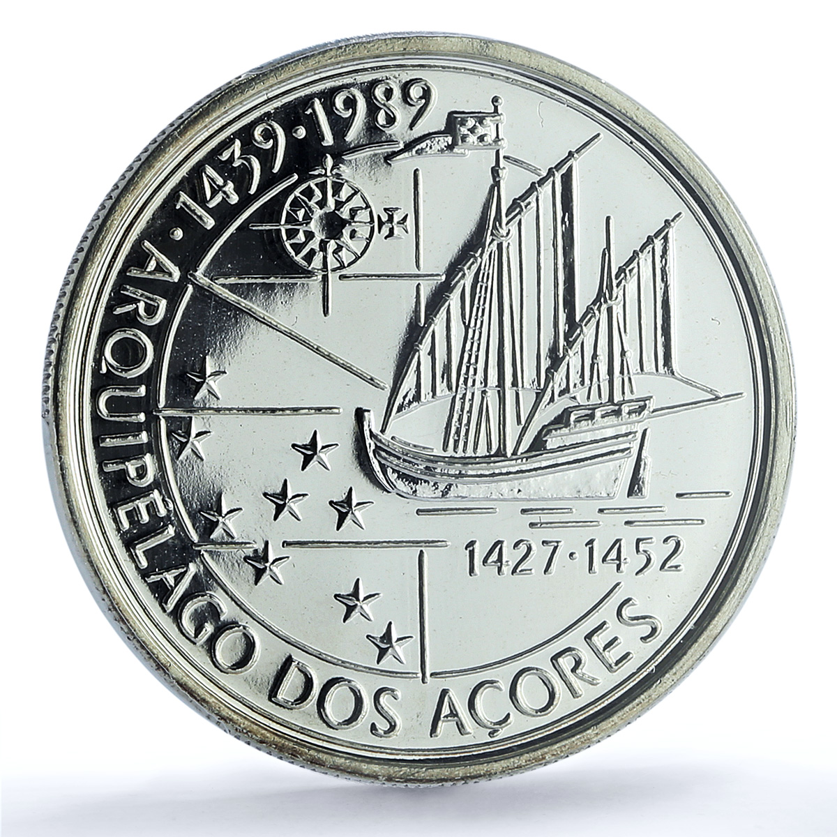 Portugal 100 escudos Azores Probe KM-648a Ship SP 69 PCGS silver coin 1989