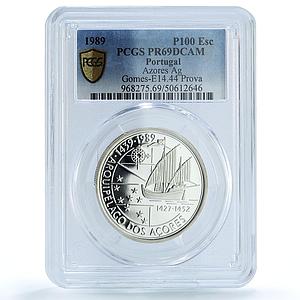 Portugal 100 escudos Azores Probe KM-648a Ship PR 69 PCGS silver coin 1989