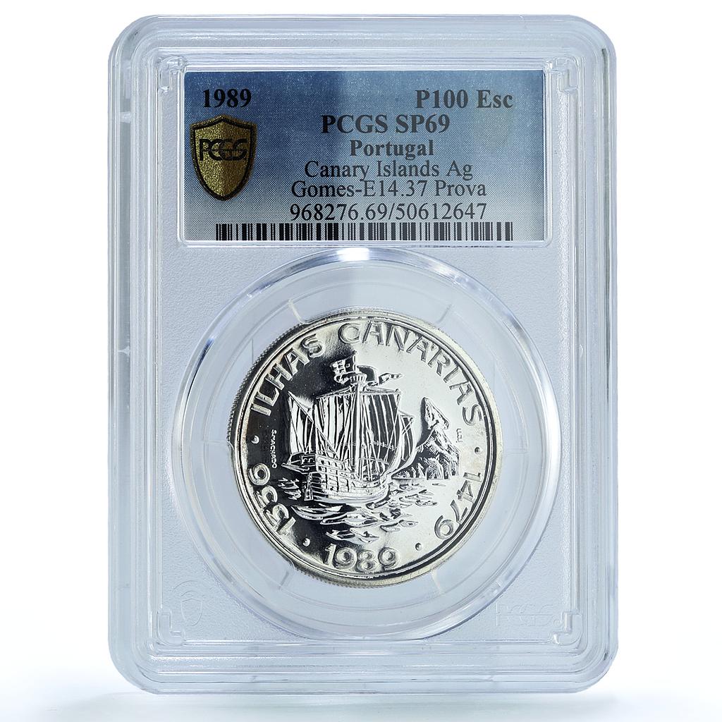 Portugal 100 escudos Canary Islands Probe KM-646a Ship SP 69 PCGS Ag coin 1989 Portugal 100 escudos Canary Islands Probe KM-646a Ship SP 69 PCGS Ag coin 1989