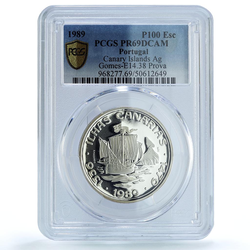 Portugal 100 escudos Canary Islands Probe KM-646a Ship PR 69 PCGS Ag coin 1989 Portugal 100 escudos Canary Islands Probe KM-646a Ship PR 69 PCGS Ag coin 1989