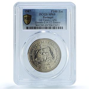 Portugal 100 escudos Gil Eanes Essai KM-639 Ship SP 69 PCGS CuNi coin 1987