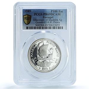Portugal 100 escudos Madeira Porto Probe KM-647a Ship PR69 PCGS silver coin 1989