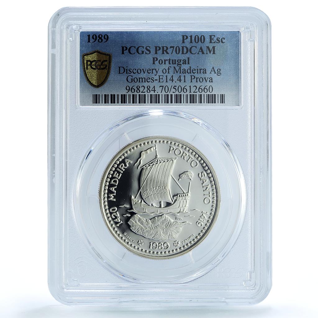 Portugal 100 escudos Madeira Porto Probe KM-647a Ship PR70 PCGS silver coin 1989 Portugal 100 escudos Madeira Porto Probe KM-647a Ship PR70 PCGS silver coin 1989