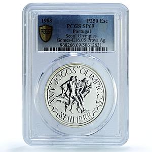 Portugal 250 escudos Olympic Games Seoul Probe KM-643a SP 69 PCGS Ag coin 1988