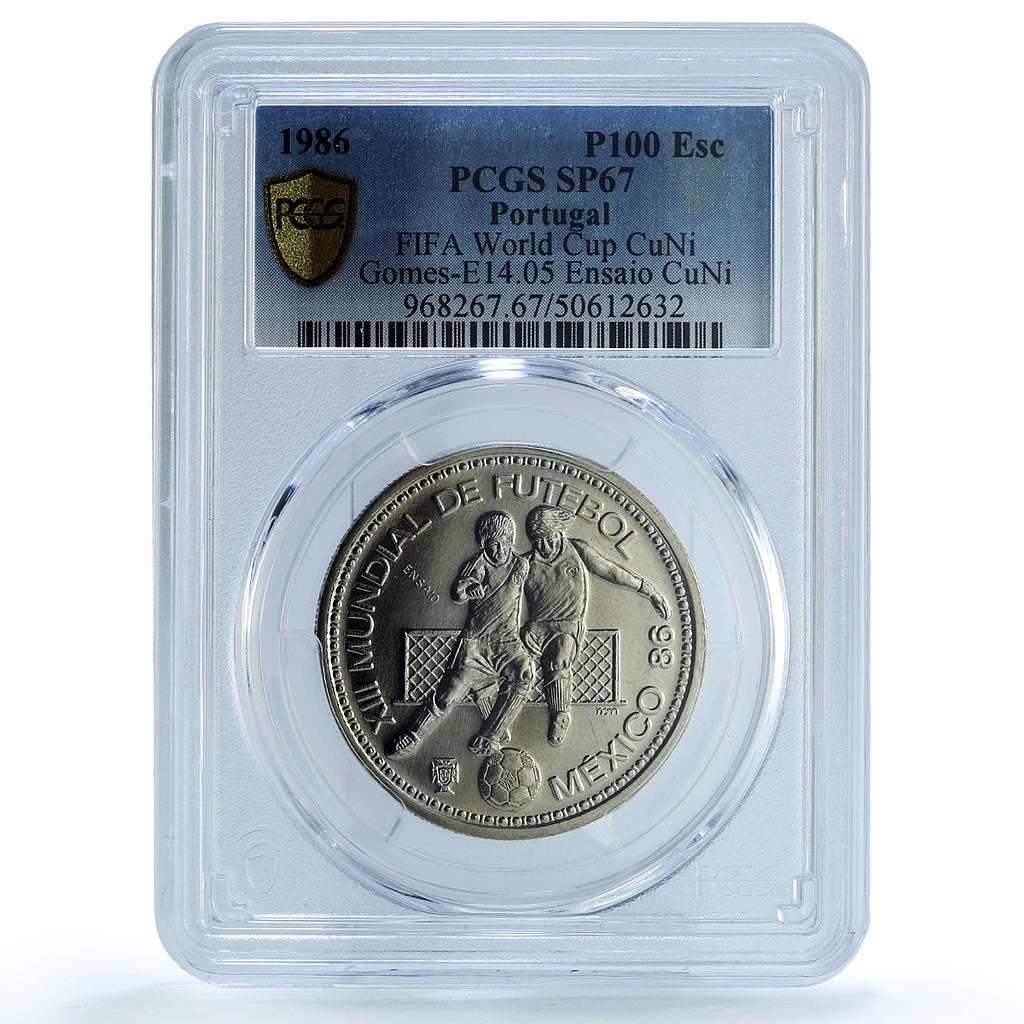 Portugal 100 escudos Football Cup Mexico Essai KM-637 SP 67 PCGS CuNi coin 1986
