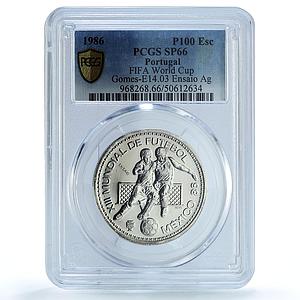 Portugal 100 escudos Football Cup Mexico Essai KM-637a SP 66 PCGS Ag coin 1986