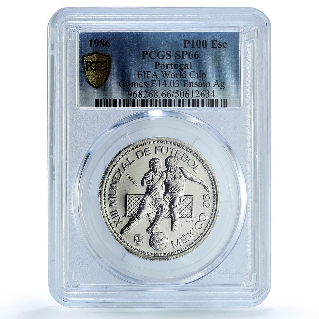 Portugal 100 escudos Football Cup Mexico Essai KM-637a SP 66 PCGS Ag coin 1986 Portugal 100 escudos Football Cup Mexico Essai KM-637a SP 66 PCGS Ag coin 1986