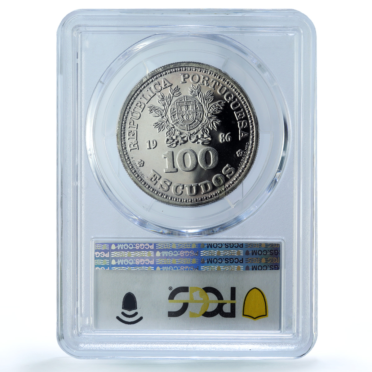 Portugal 100 escudos Football Cup Mexico Essai KM-637a SP 66 PCGS Ag coin 1986 Portugal 100 escudos Football Cup Mexico Essai KM-637a SP 66 PCGS Ag coin 1986