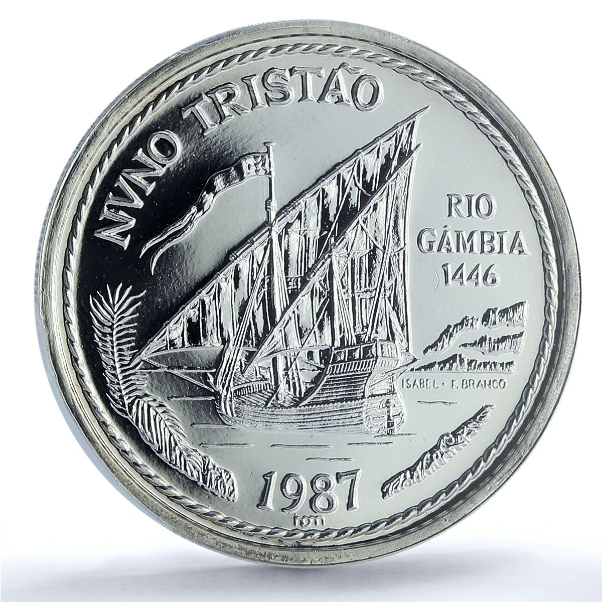 Portugal 100 escudos Nuno Tristao Essai KM-640a Ship SP 69 PCGS silver coin 1987 Portugal 100 escudos Nuno Tristao Essai KM-640a Ship SP 69 PCGS silver coin 1987
