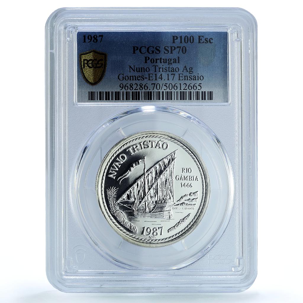 Portugal 100 escudos Nuno Tristao Essai KM-640a Ship SP 70 PCGS silver coin 1987 Portugal 100 escudos Nuno Tristao Essai KM-640a Ship SP 70 PCGS silver coin 1987