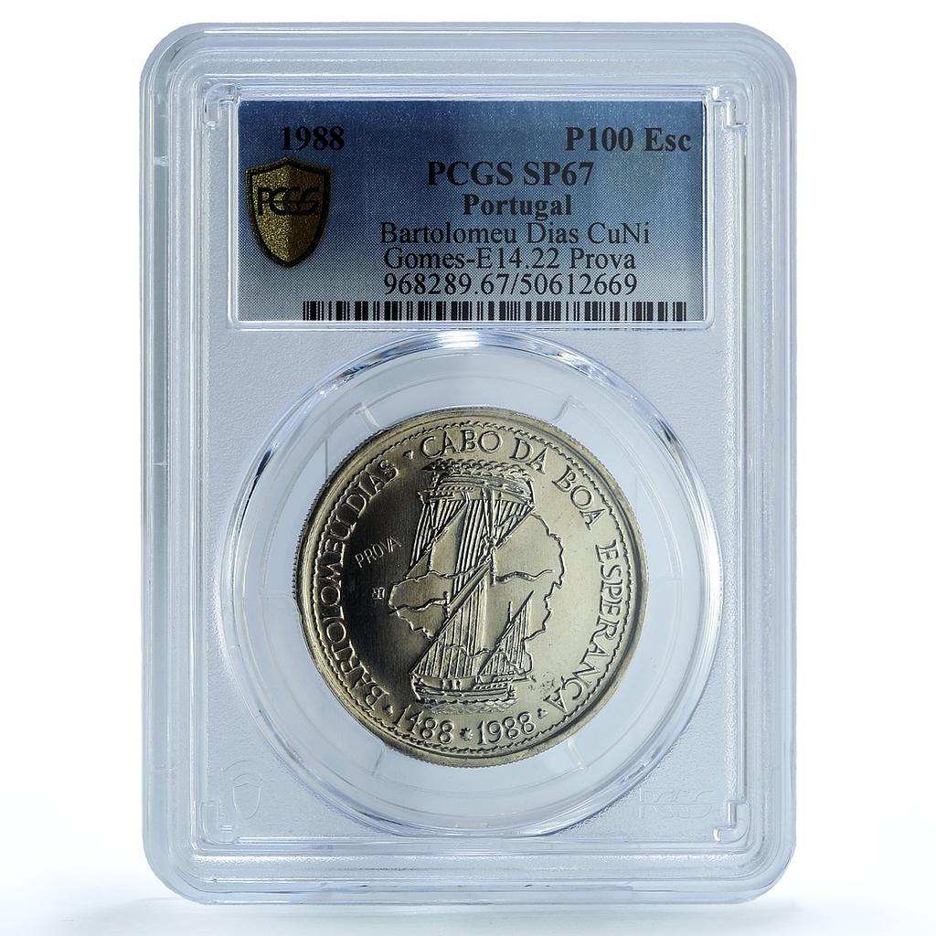 Portugal 100 escudos Bartolomeu Dias Probe KM-642a Ship SP67 PCGS CuNi coin 1988 Portugal 100 escudos Bartolomeu Dias Probe KM-642a Ship SP67 PCGS CuNi coin 1988