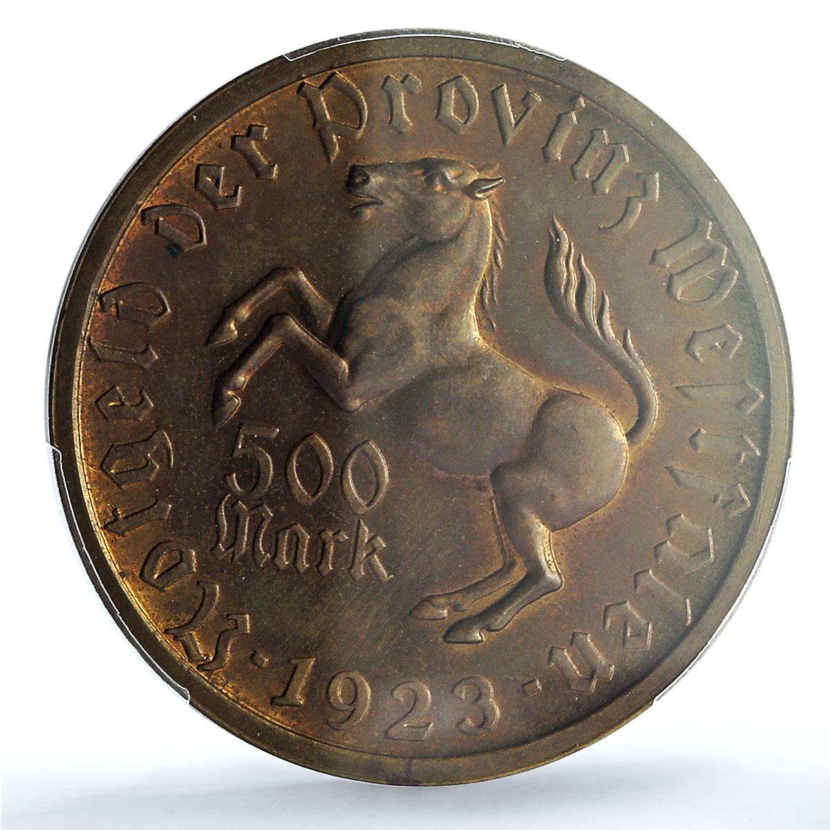 Germany Westphalia 500 mark Annette Hulshoff Horse MS64 PCGS brass coin 1923 Germany Westphalia 500 mark Annette Hulshoff Horse MS64 PCGS brass coin 1923