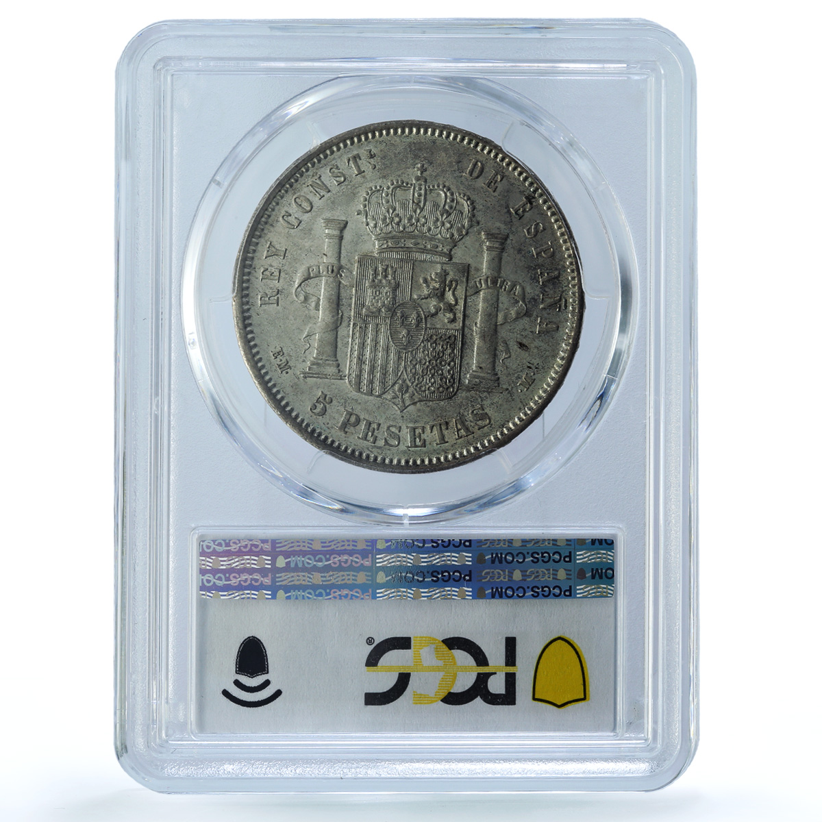 Spain 5 pesetas King Alfonso XII Coinage KM-676 AU55 PCGS silver coin 1878 Spain 5 pesetas King Alfonso XII Coinage KM-676 AU55 PCGS silver coin 1878