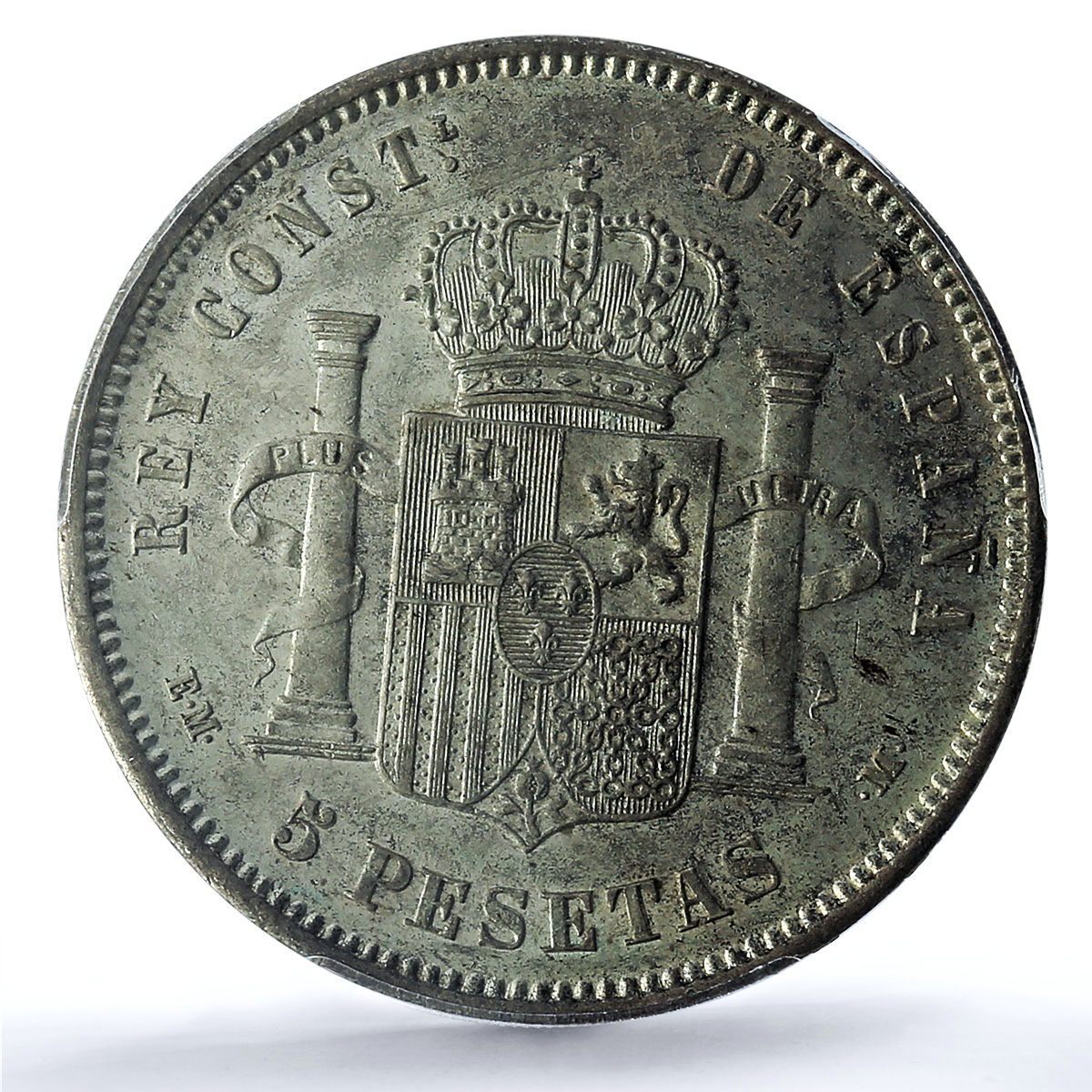 Spain 5 pesetas King Alfonso XII Coinage KM-676 AU55 PCGS silver coin 1878 Spain 5 pesetas King Alfonso XII Coinage KM-676 AU55 PCGS silver coin 1878