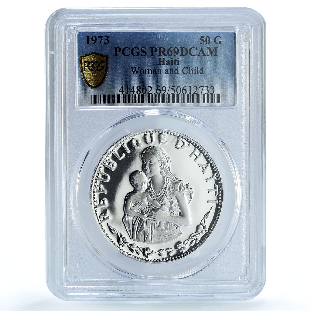 Haiti 50 gourdes Mother with Child Finess Left PR69 PCGS silver coin 1973 Haiti 50 gourdes Mother with Child Finess Left PR69 PCGS silver coin 1973