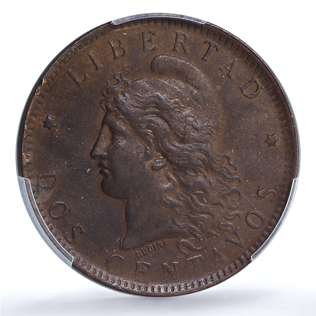 Argentina 2 centavos Republic Coinage Libertad KM-33 MS62 PCGS bronze coin 1892