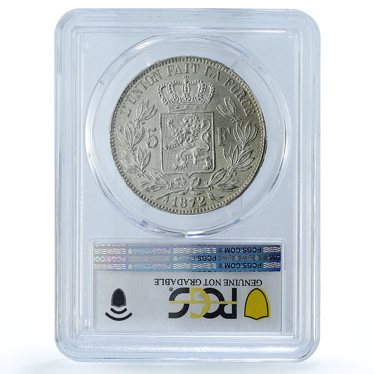 Belgium 5 francs King Leopold II Coinage KM-24 UNC PCGS silver coin 1872 Belgium 5 francs King Leopold II Coinage KM-24 UNC PCGS silver coin 1872