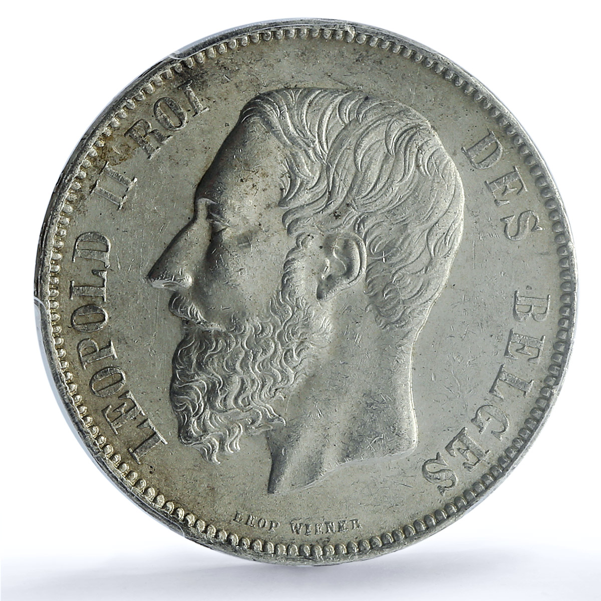 Belgium 5 francs King Leopold II Coinage KM-24 UNC PCGS silver coin 1872 Belgium 5 francs King Leopold II Coinage KM-24 UNC PCGS silver coin 1872