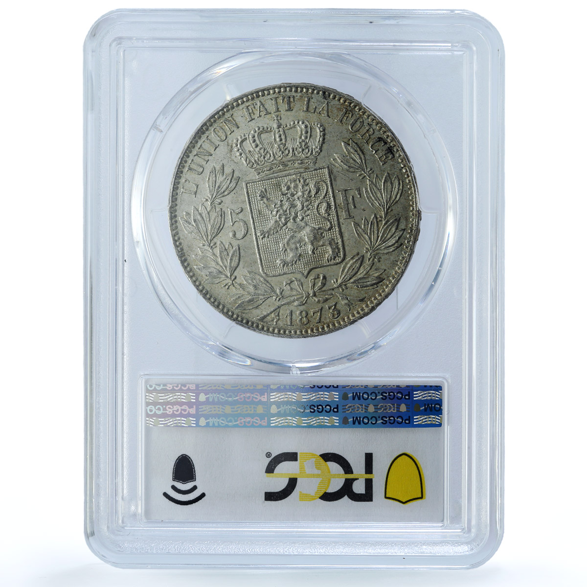 Belgium 5 francs Leopold II Coinage Position A KM-24 MS62 PCGS silver coin 1873