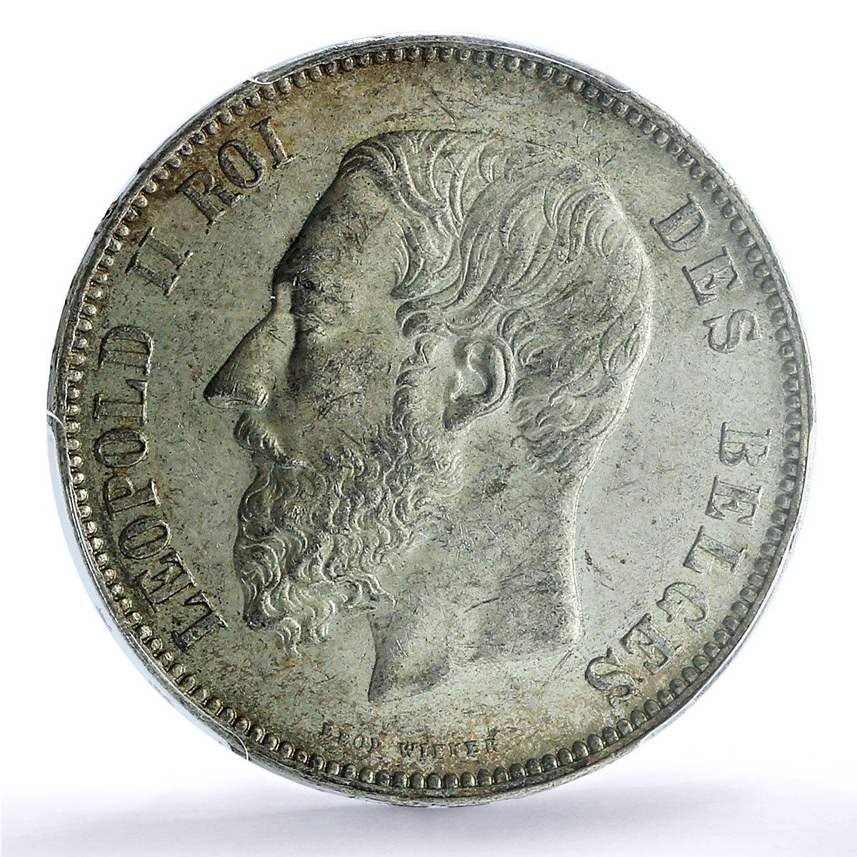 Belgium 5 francs Leopold II Coinage Position A KM-24 MS62 PCGS silver coin 1873