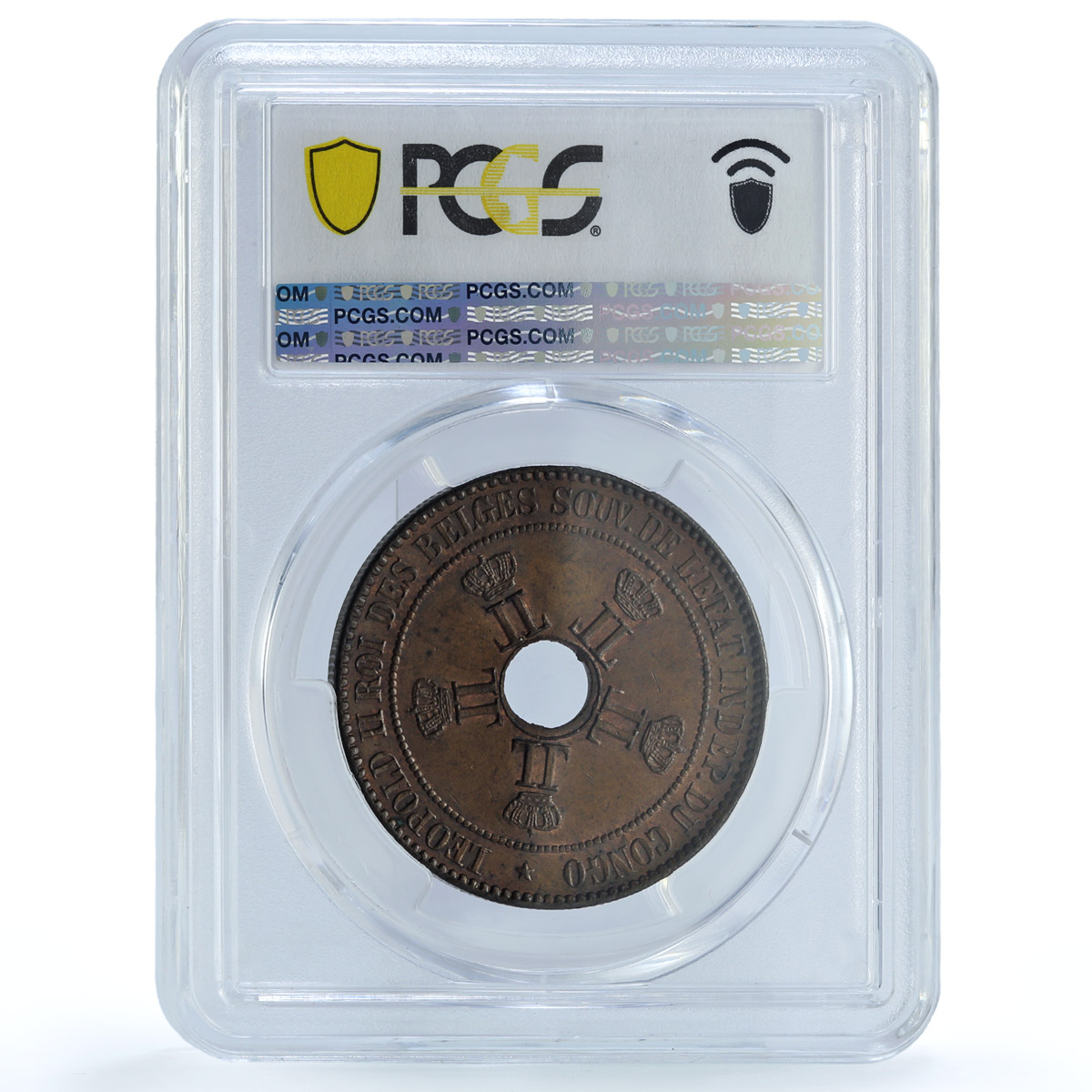 Belgium Congo Free State 10 centimes Leopold II Star MS63 PCGS copper coin 1889 Belgium Congo Free State 10 centimes Leopold II Star MS63 PCGS copper coin 1889
