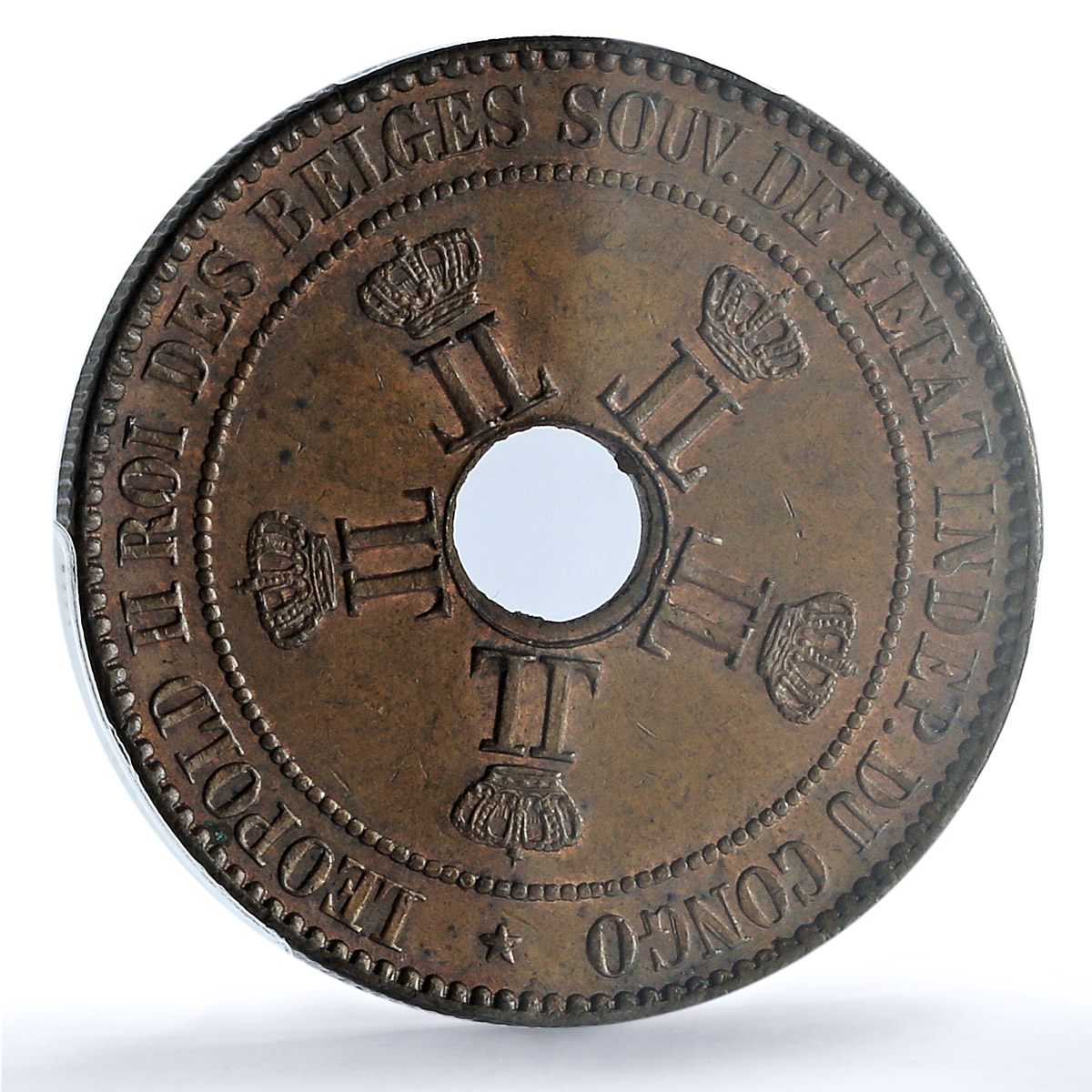 Belgium Congo Free State 10 centimes Leopold II Star MS63 PCGS copper coin 1889 Belgium Congo Free State 10 centimes Leopold II Star MS63 PCGS copper coin 1889
