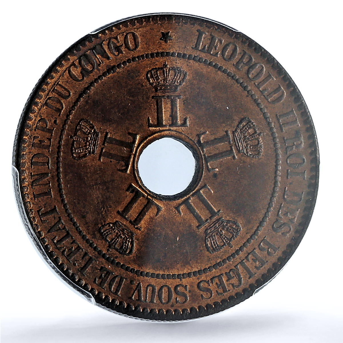 Belgium Congo Free State 10 centimes Leopold II Star MS63 PCGS copper coin 1894 Belgium Congo Free State 10 centimes Leopold II Star MS63 PCGS copper coin 1894