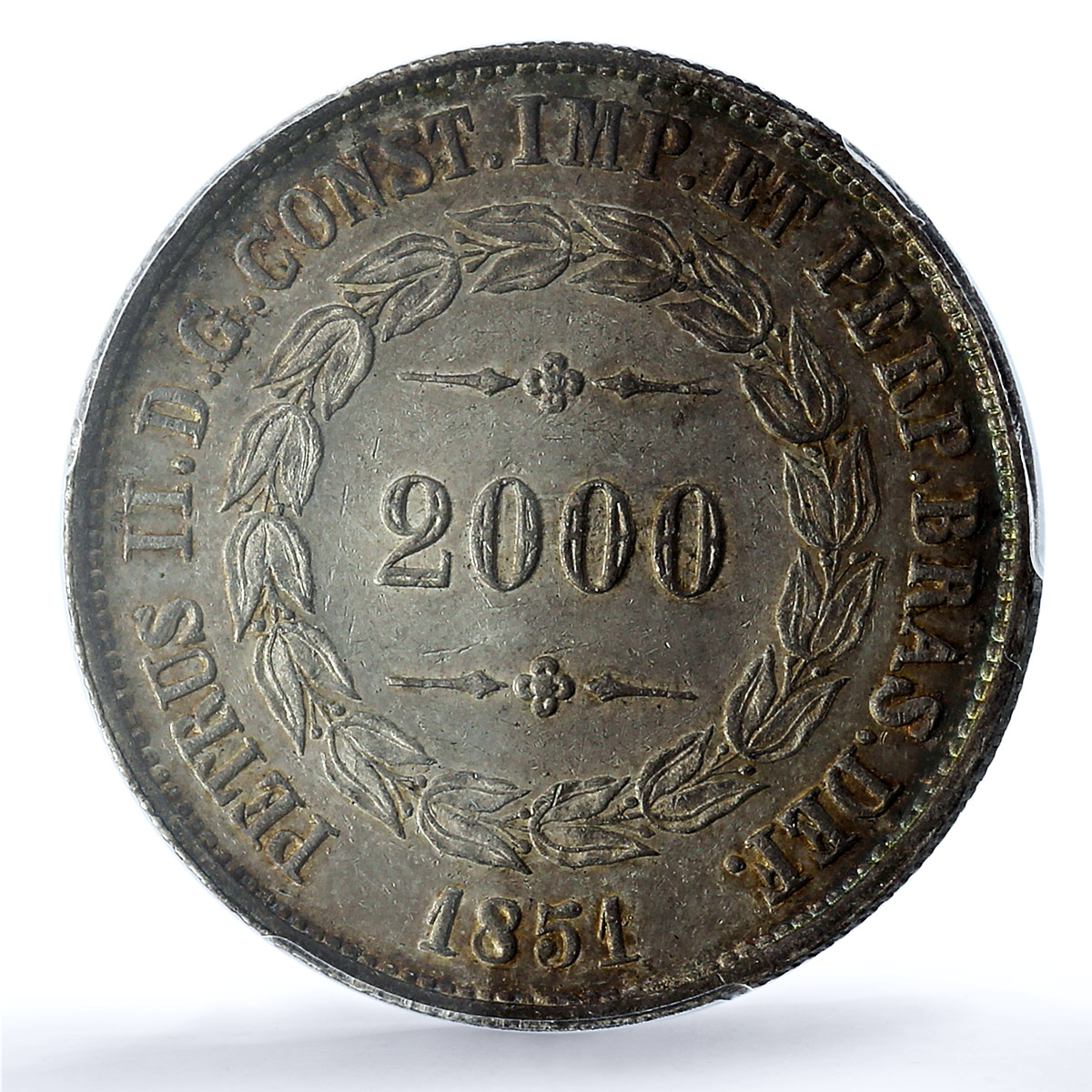 Brazil 2000 reis King Pedro II Coinage KM-462 AU55 PCGS silver coin 1851 Brazil 2000 reis King Pedro II Coinage KM-462 AU55 PCGS silver coin 1851