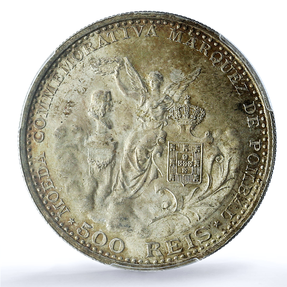 Portugal 500 reis Marquez de Pombal Seated Victory MS62 PCGS silver coin 1910 Portugal 500 reis Marquez de Pombal Seated Victory MS62 PCGS silver coin 1910