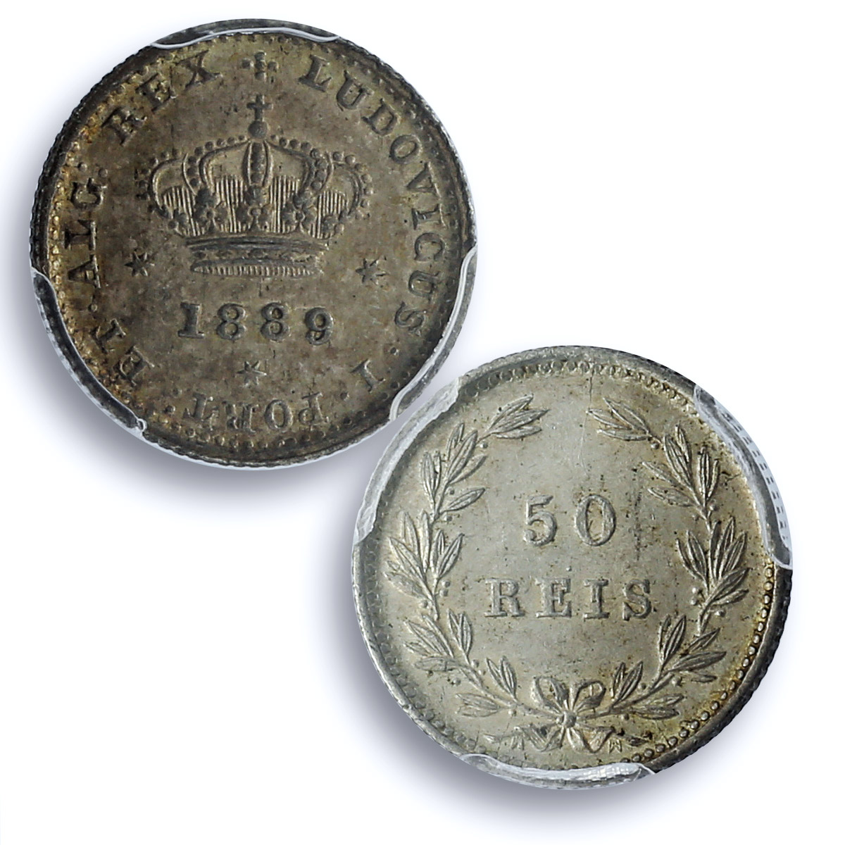Portugal 50 reis King Luiz Luis I Coinage KM-506.1 MS62 PCGS silver coin 1889 Portugal 50 reis King Luiz Luis I Coinage KM-506.1 MS62 PCGS silver coin 1889