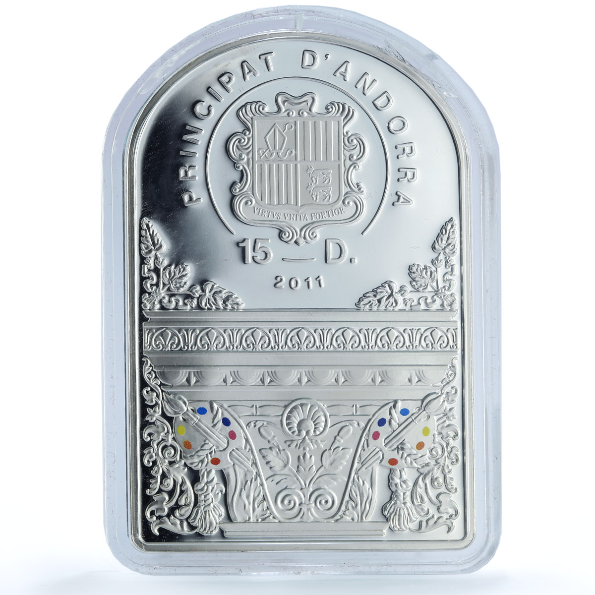 Andorra 15 diners Madonna Litta Da Vinci KM-327 Art proof silver coin 2011