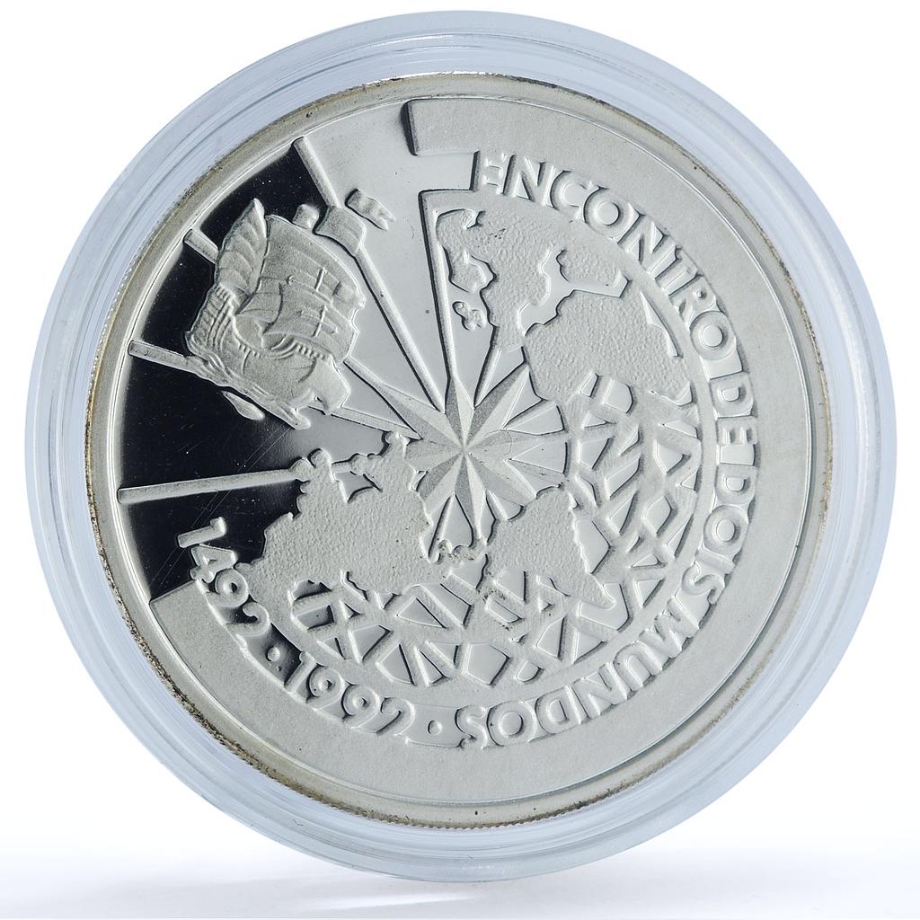 Brazil 500 cruzeiros Ibero-American Two Worlds KM-621 Ship silver coin 1991