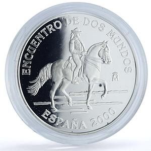 Spain 2000 pesetas Ibero-American Man Horse Horseman proof silver coin 2000